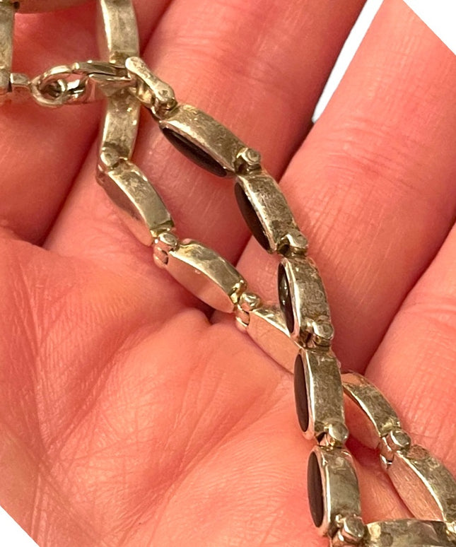 Lovely sterling silver solid 925 Heavy black onyx link bracelet