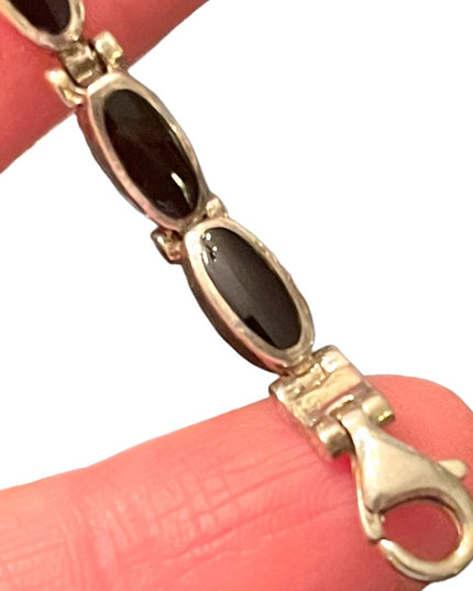 Lovely sterling silver solid 925 Heavy black onyx link bracelet