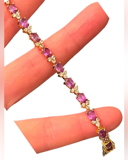 Sterling silver 925 Gold plt DBJ Thai CZ Simulated Amethyst tennis bracelet