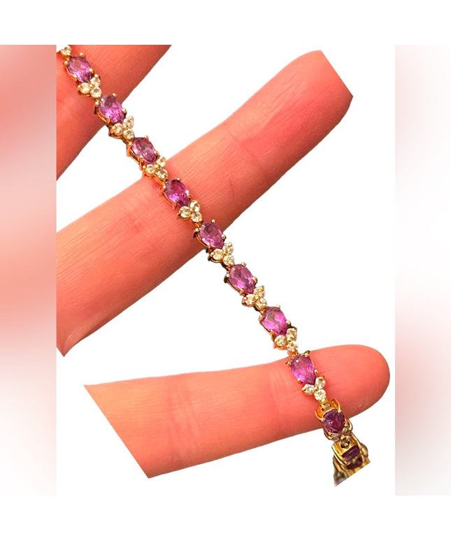 Sterling silver 925 Gold plt DBJ Thai CZ Simulated Amethyst tennis bracelet