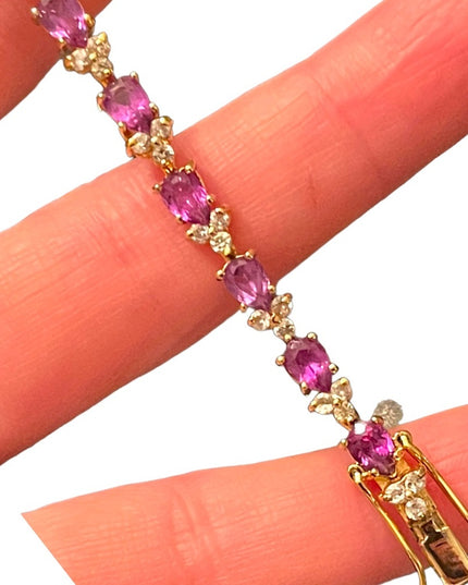 Sterling silver 925 Gold plt DBJ Thai CZ Simulated Amethyst tennis bracelet