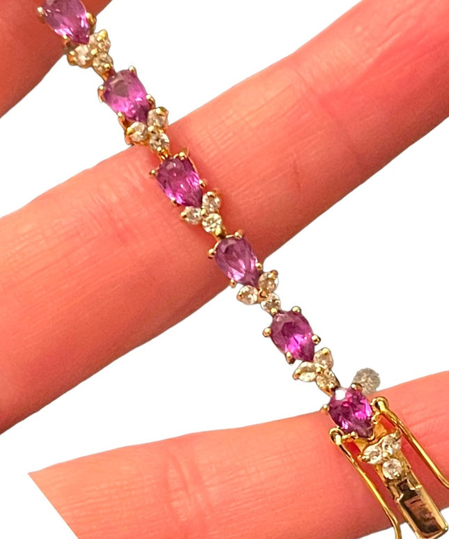 Sterling silver 925 Gold plt DBJ Thai CZ Simulated Amethyst tennis bracelet