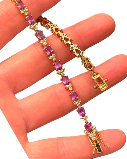 Sterling silver 925 Gold plt DBJ Thai CZ Simulated Amethyst tennis bracelet