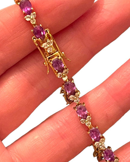 Sterling silver 925 Gold plt DBJ Thai CZ Simulated Amethyst tennis bracelet