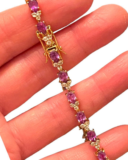 Sterling silver 925 Gold plt DBJ Thai CZ Simulated Amethyst tennis bracelet