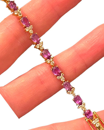 Sterling silver 925 Gold plt DBJ Thai CZ Simulated Amethyst tennis bracelet