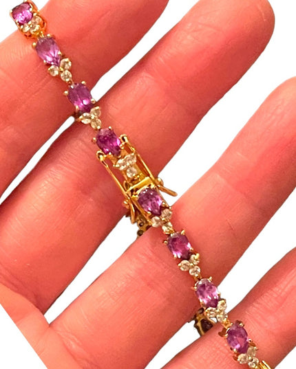 Sterling silver 925 Gold plt DBJ Thai CZ Simulated Amethyst tennis bracelet