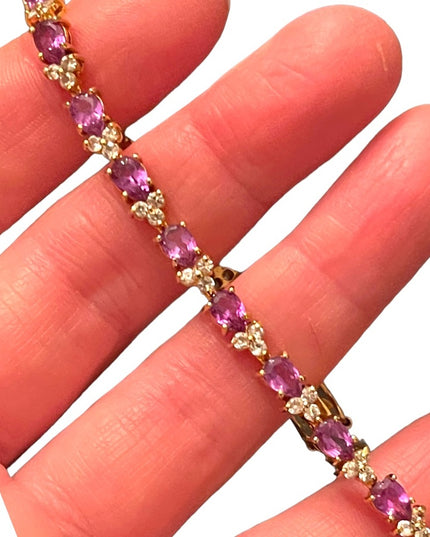 Sterling silver 925 Gold plt DBJ Thai CZ Simulated Amethyst tennis bracelet