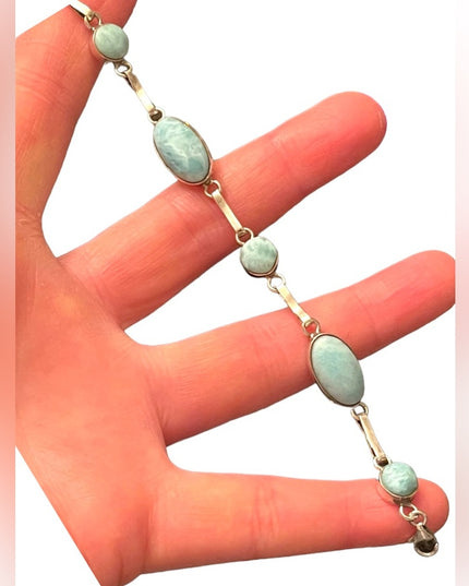 Lovely Southwestern style Larimar sterling silver 925 fancy link braclet