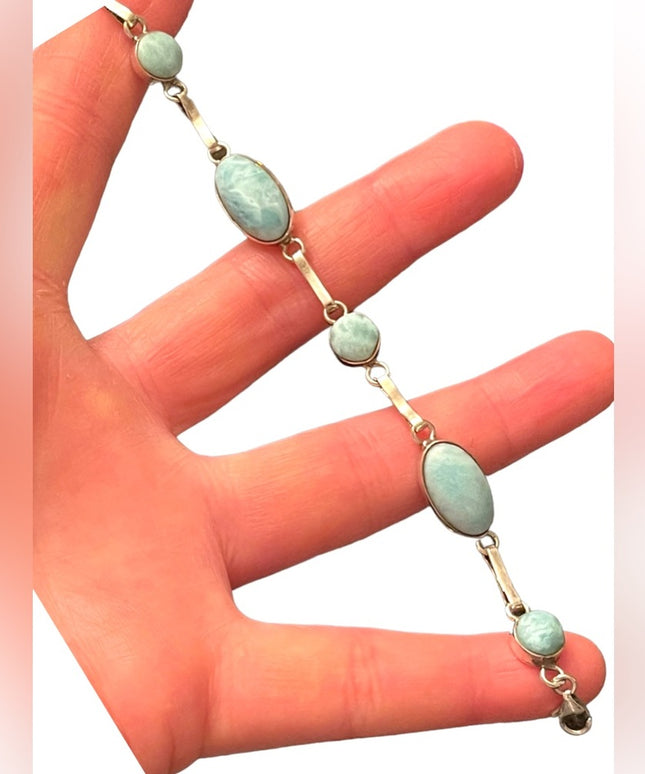 Lovely Southwestern style Larimar sterling silver 925 fancy link braclet