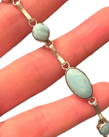 Lovely Southwestern style Larimar sterling silver 925 fancy link braclet
