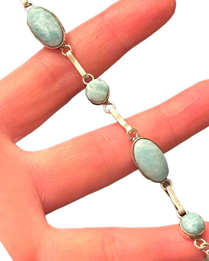 Lovely Southwestern style Larimar sterling silver 925 fancy link braclet