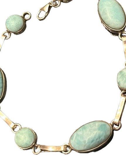 Lovely Southwestern style Larimar sterling silver 925 fancy link braclet