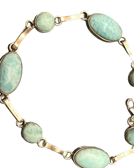 Lovely Southwestern style Larimar sterling silver 925 fancy link braclet