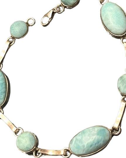 Lovely Southwestern style Larimar sterling silver 925 fancy link braclet