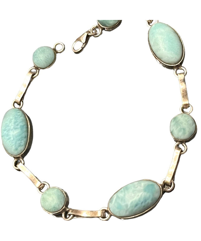 Lovely Southwestern style Larimar sterling silver 925 fancy link braclet