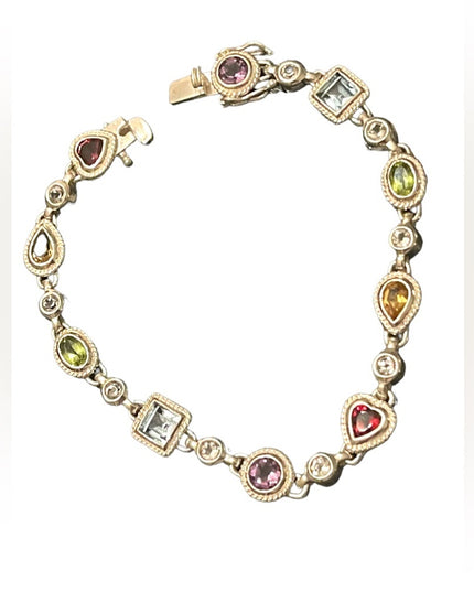 Sterling silver 925 Simulated multi gemstone fancy tennis bracelet