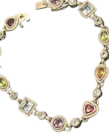 Sterling silver 925 Simulated multi gemstone fancy tennis bracelet