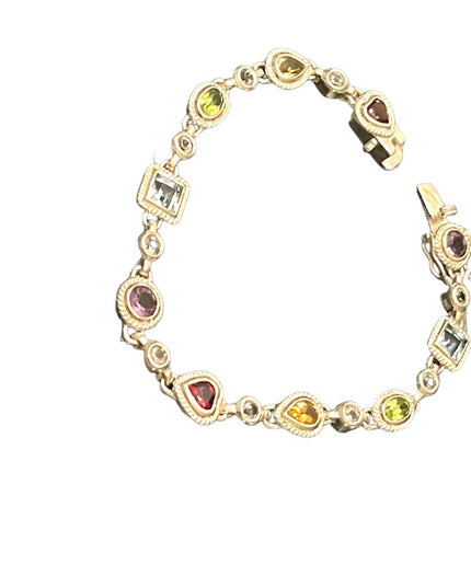 Sterling silver 925 Simulated multi gemstone fancy tennis bracelet