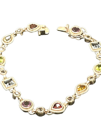 Sterling silver 925 Simulated multi gemstone fancy tennis bracelet