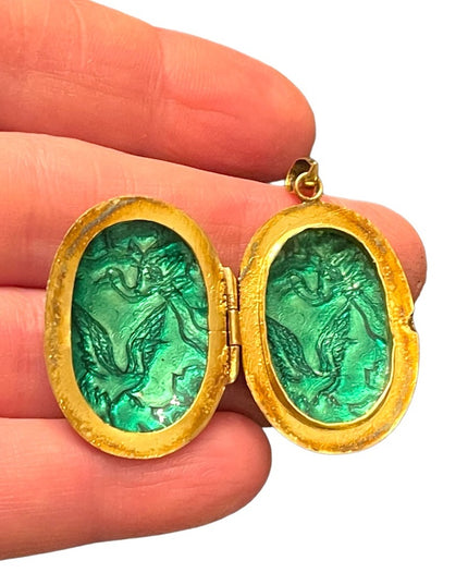 Antique Silver Chinese export Cloissone Birds of paradise enameled locket RARE