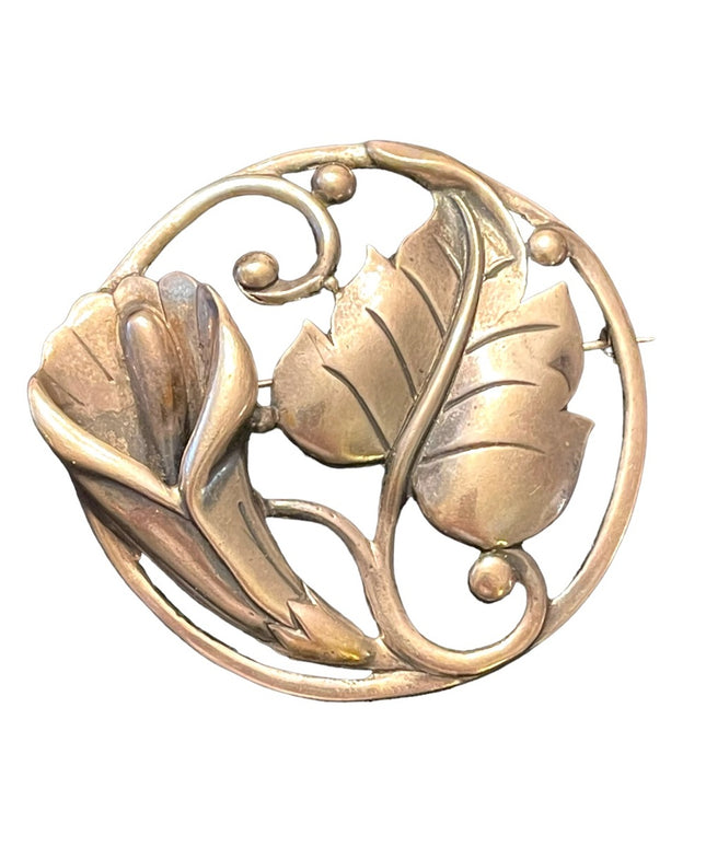 Stunning Large Heavy chunky sterling silver 925 Danecraft art deco Lily brooch