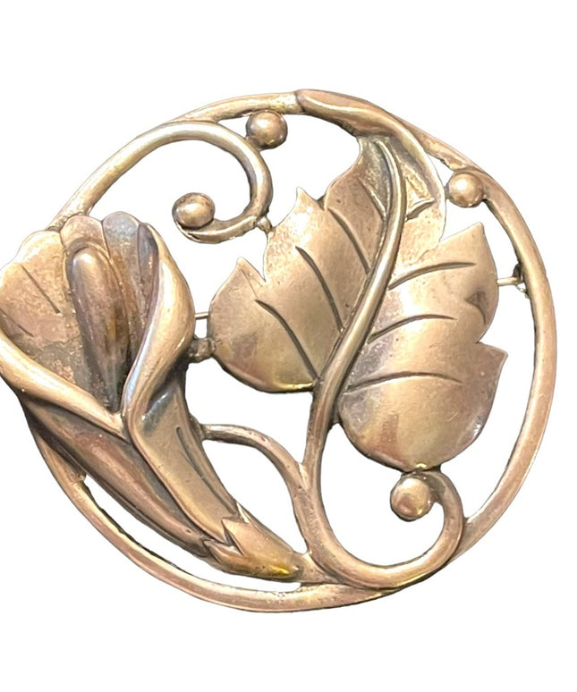 Stunning Large Heavy chunky sterling silver 925 Danecraft art deco Lily brooch