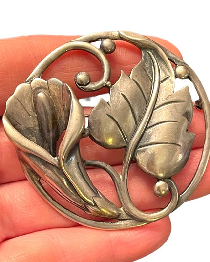 Stunning Large Heavy chunky sterling silver 925 Danecraft art deco Lily brooch