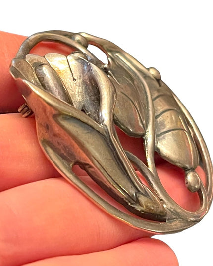 Stunning Large Heavy chunky sterling silver 925 Danecraft art deco Lily brooch