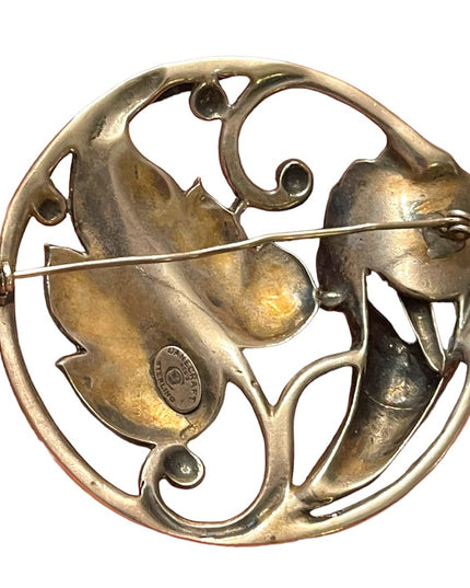 Stunning Large Heavy chunky sterling silver 925 Danecraft art deco Lily brooch