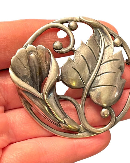 Stunning Large Heavy chunky sterling silver 925 Danecraft art deco Lily brooch