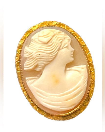Lovely gold filled shell carved vintage cameo brooch pendant