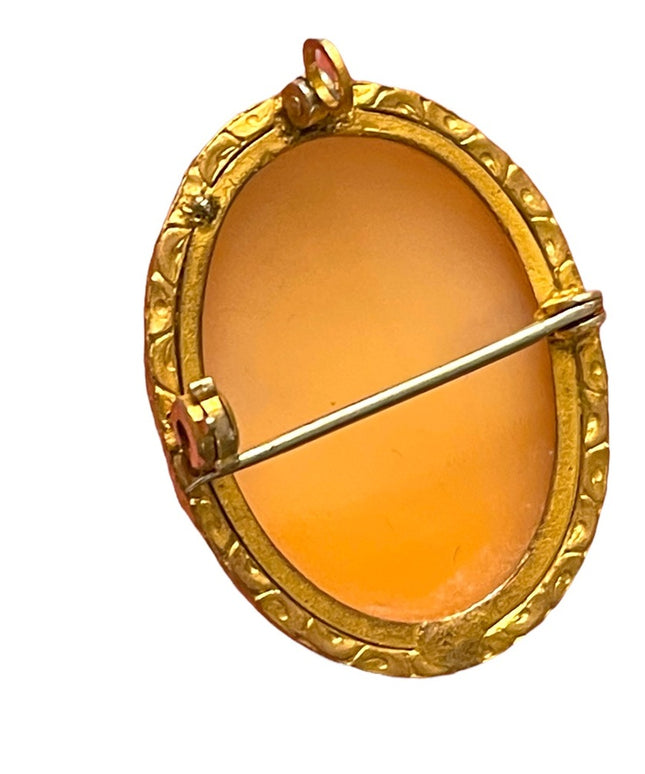 Lovely gold filled shell carved vintage cameo brooch pendant