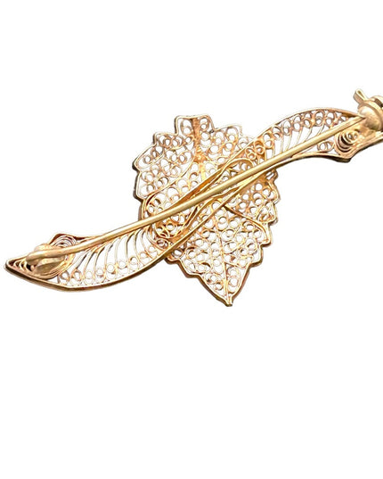 Antique Chinese export silver filagree leaf bar brooch