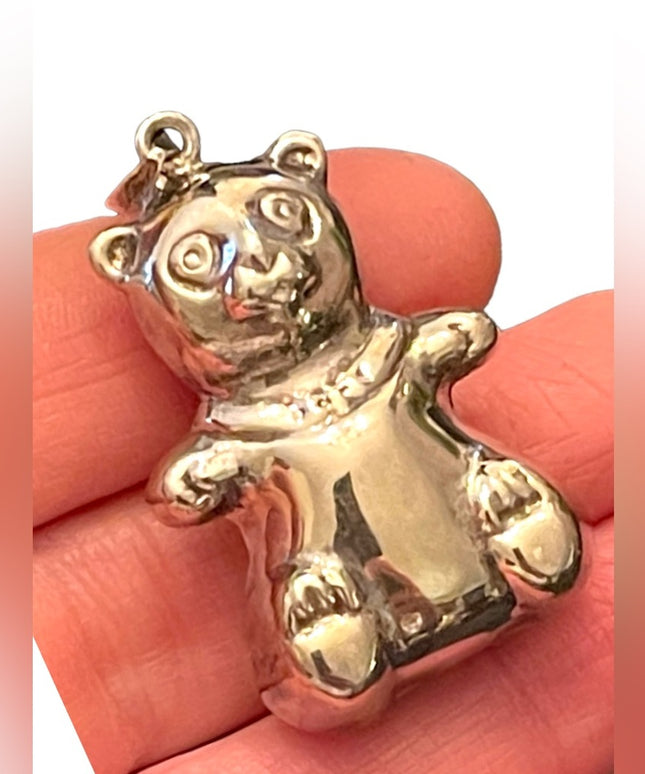 Cute fun Large sterling silver 925 teddy bear necklace pendant