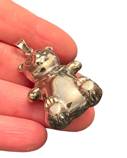 Cute fun Large sterling silver 925 teddy bear necklace pendant