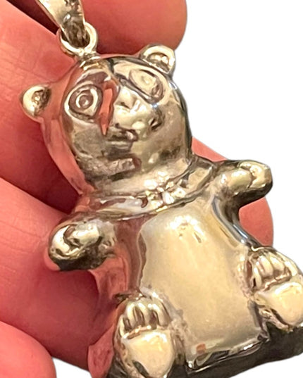 Cute fun Large sterling silver 925 teddy bear necklace pendant