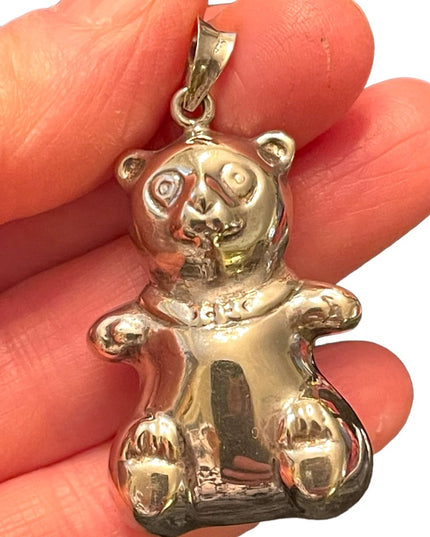 Cute fun Large sterling silver 925 teddy bear necklace pendant