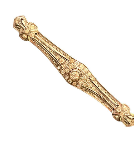 Antique Sterling Art Deco silver finish rhinstone CZ glass fancy bar brooch