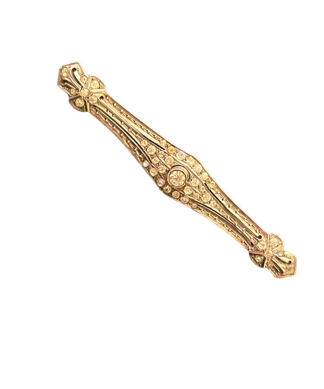 Antique Sterling Art Deco silver finish rhinstone CZ glass fancy bar brooch