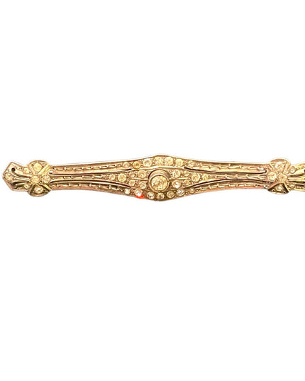 Antique Sterling Art Deco silver finish rhinstone CZ glass fancy bar brooch