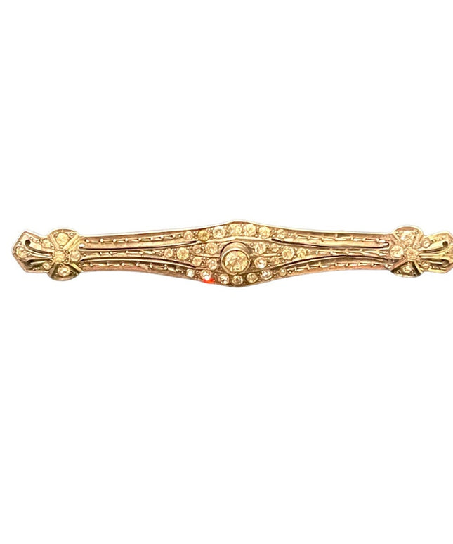 Antique Sterling Art Deco silver finish rhinstone CZ glass fancy bar brooch