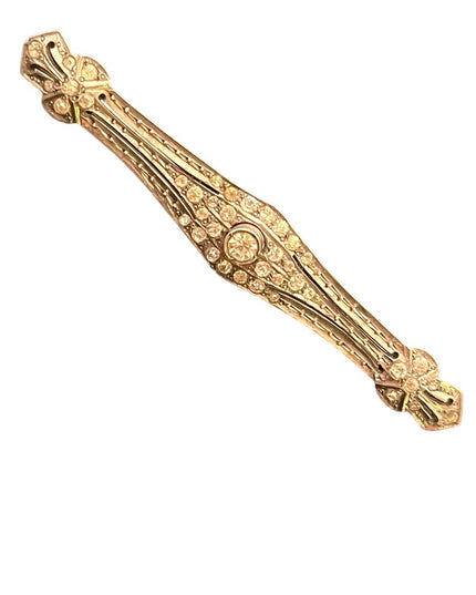 Antique Sterling Art Deco silver finish rhinstone CZ glass fancy bar brooch