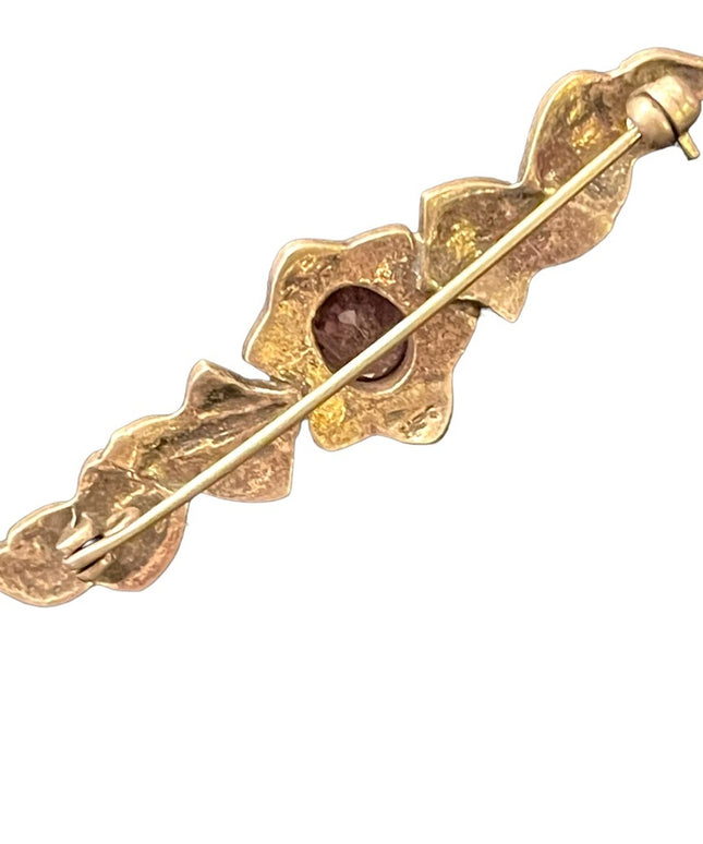 Vintage sterling silver 925 Amethyst marcasite fabcy leaf bar brooch