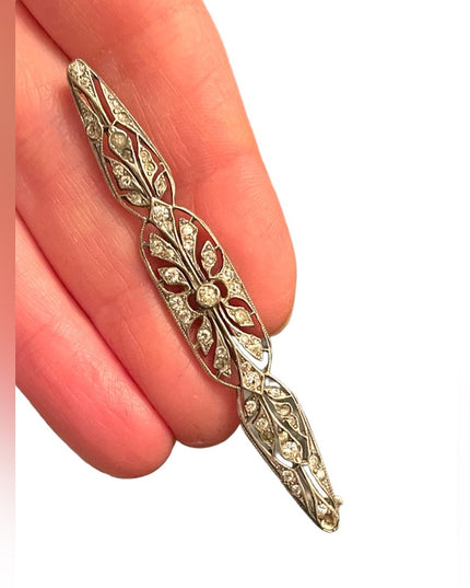 Antique paste glass sterling silver 925 Fancy rhinestone brooch Art Deco