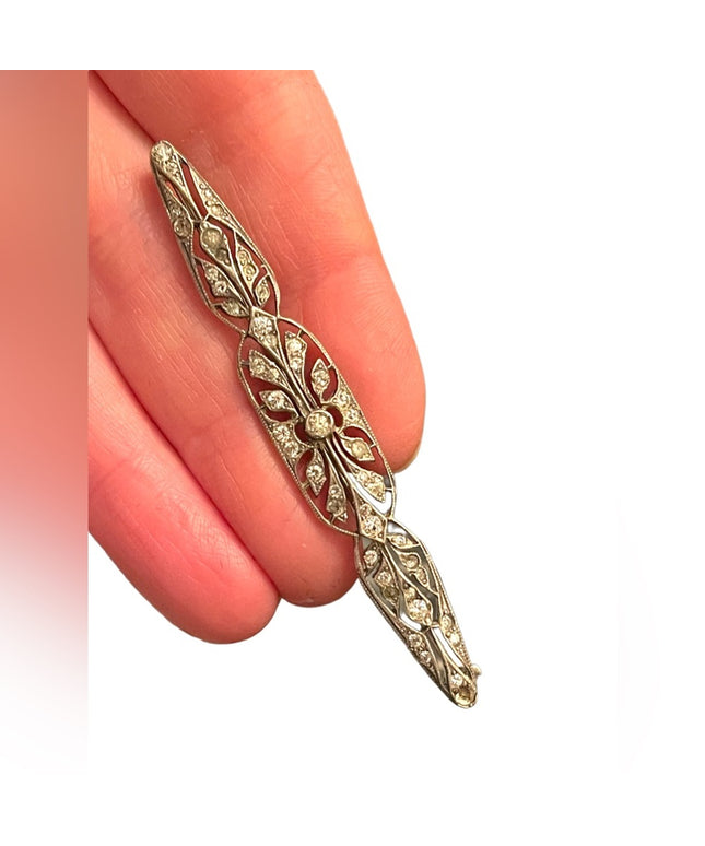 Antique paste glass sterling silver 925 Fancy rhinestone brooch Art Deco