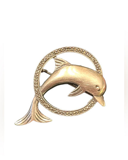 Super Sterling silver 925 Dolphin swimming brooch marcasite