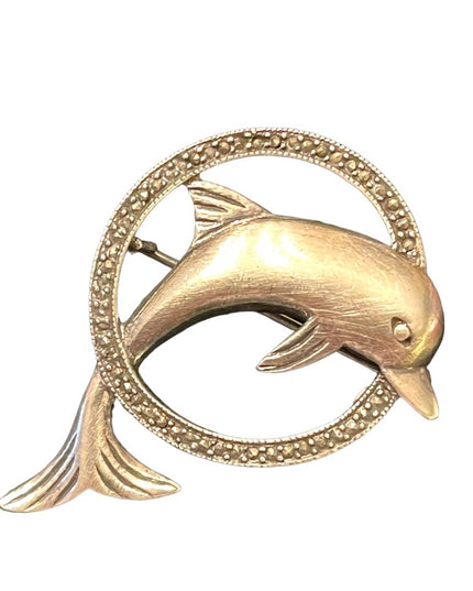 Super Sterling silver 925 Dolphin swimming brooch marcasite