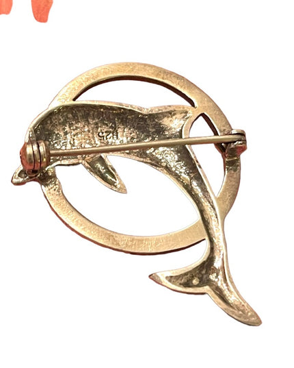 Super Sterling silver 925 Dolphin swimming brooch marcasite