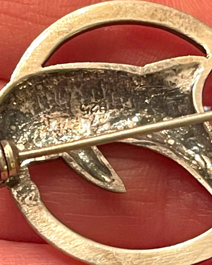 Super Sterling silver 925 Dolphin swimming brooch marcasite